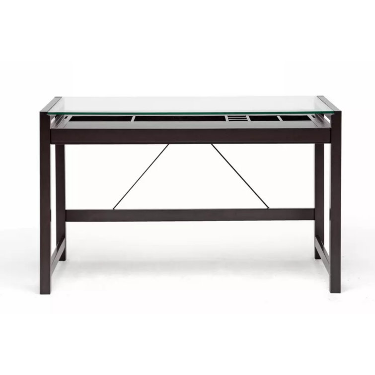 Latitude Run® Kasima Dark Brown Wood Modern Desk With Glass Top